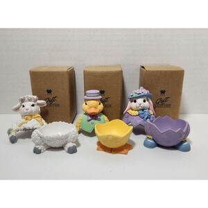 3 New Vintage 1997 Avon Egg Pals Easter Egg Holder Original Boxs Lamb Duck Bunny